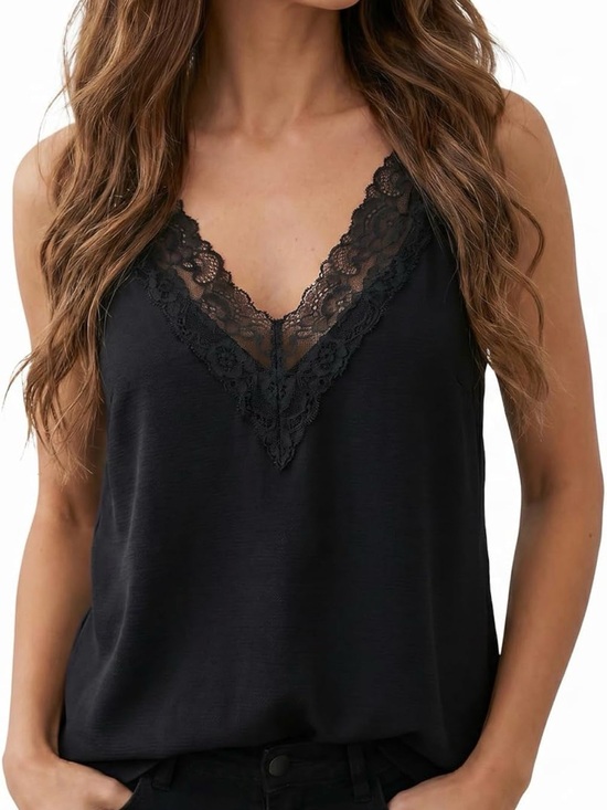 Tops - Women's Lace Trim V-Neck Sleeveless Tank Top, Casual Layering Top, Size L *NWOT*